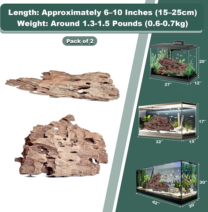 Natural Wood Driftwood for Aquarium Fish Tank Decor,Assorted Driftwood Trunk Branch for Reptile Tank Decor (SHP-XM Driftwood (6 to10 Inch)-Pack of 2)