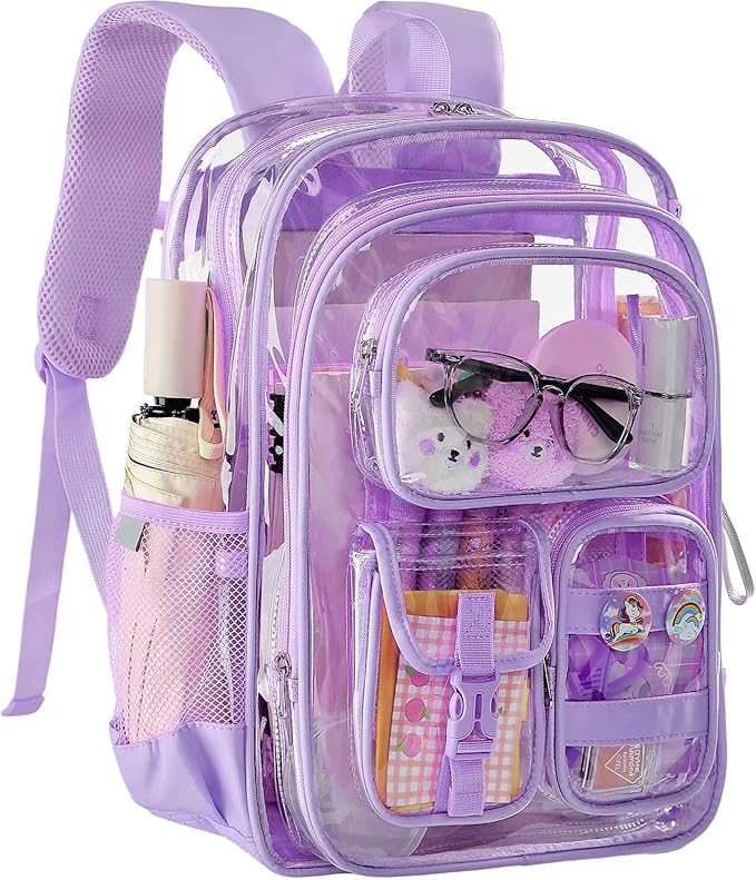 Clear Backpack with Pencil Case, Heavy Duty PVC Transparent Backpack with Oxford Cloth Bottom & Reflective Strips for Primary College Work Stadium Concert Festival