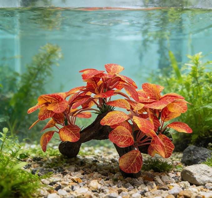 M2cbridge Aquarium Plant Aquatic Water Grass Foreground Decor Colorful | base shaped of tree trunk, zero maintenance, soft without scratching