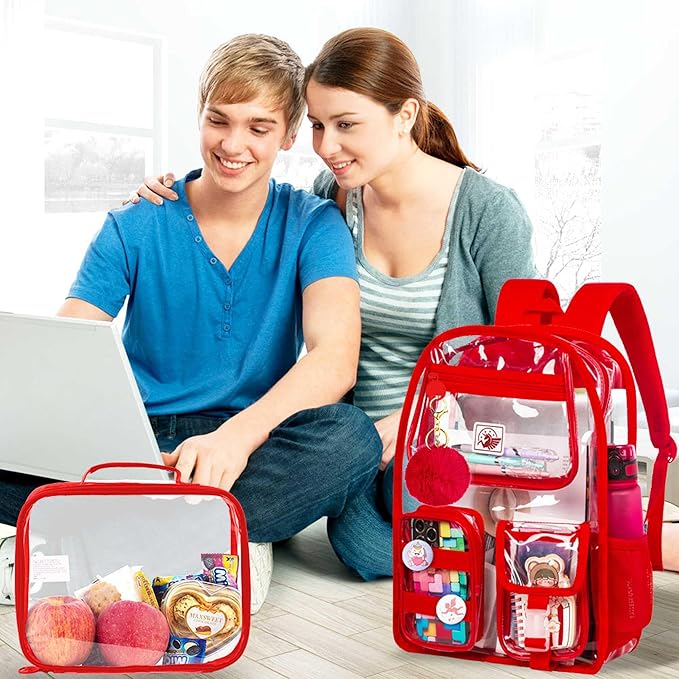 CCJPX 3Pcs Clear Backpack for Girls, School Transparent Bookbag, Heavy Duty See Through Backpacks for Teens Elementary