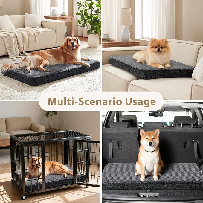 JOEJOY XL Dog Beds Large Sized Dog, Orthopedic Big Dogs Crate Bed with Washable Removable Cover, Extra Thick Egg-Crate Memory Foam Pet Beds up to 80 lbs, Grey, 41"x27"