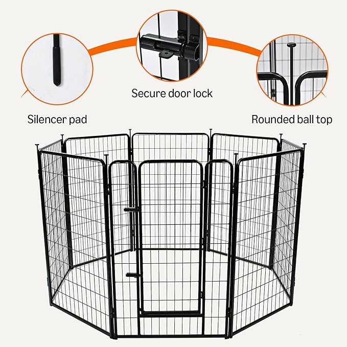 Amazon Basics Dog Playpen, 8 Panels Metal Fence with Door, Foldable for Indoor and Outdoor Use, Suitable for Small to Medium Sized Dogs, 48 Inch Height, Black