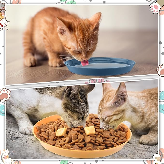 Gerrii 12 Pieces Beard Fatigue Relief Cat Bowl 6 Inch Round Shallow Cat Food Dish Wet Feeding Bowls Wide and Small Pet Dish for Kittens and Short Legged Kitten, Wheat Straw(Vintage Colors,Cute)