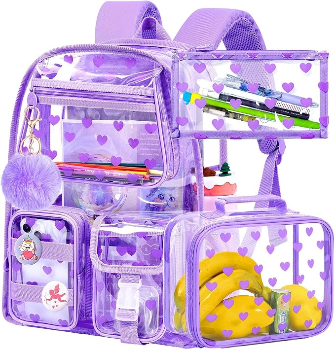 CCJPX 3Pcs Clear Backpack for Girls, School Transparent Bookbag, Heavy Duty See Through Backpacks for Teens Elementary