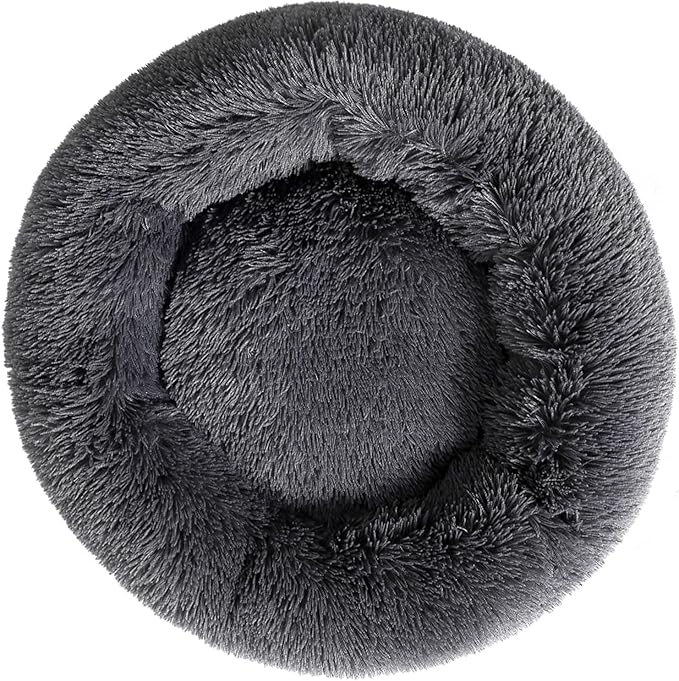 Plush Donut Cat Bed and Dog Bed Round Calming Pet Beds Fluffy Rabbit Cave Warm Dog Couch Non Slip Bottom for Pets Up to 10KG