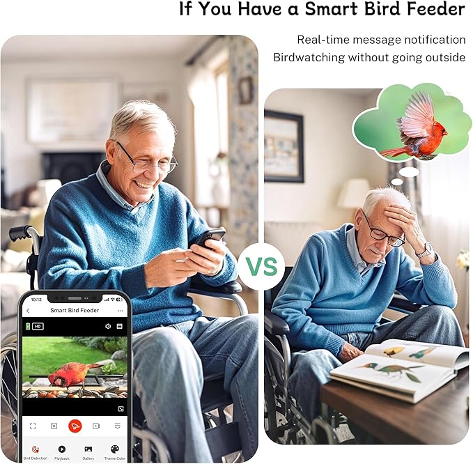 TT Nature Bird Feeder with Camera, Upgraded 1.5L Smart Bird Feeder with AI Identify for 10000+, Auto Capture & Real-time Notifications, Ideal Gift for Christmas (Wooden Roof)