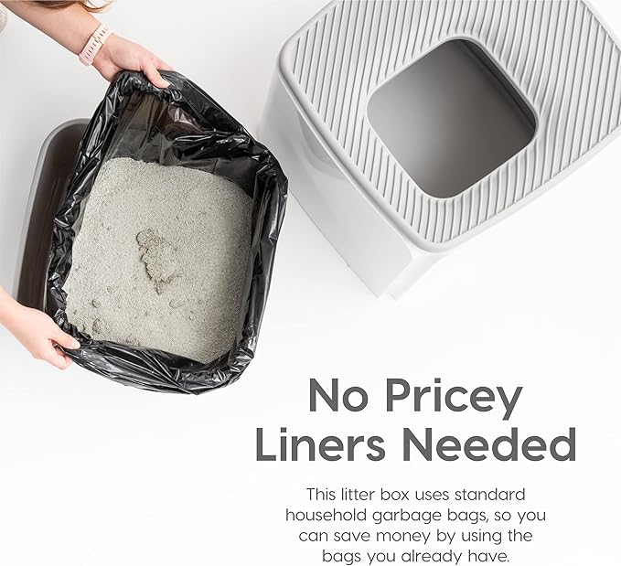 IRIS USA Cat Litter Box Top-Entry Square Top Entry Litter Box with Scoop, Enclosed Litterbox with Odor Control, Dog Proof Covered Litter Box Design, Easy to Clean, White/Gray