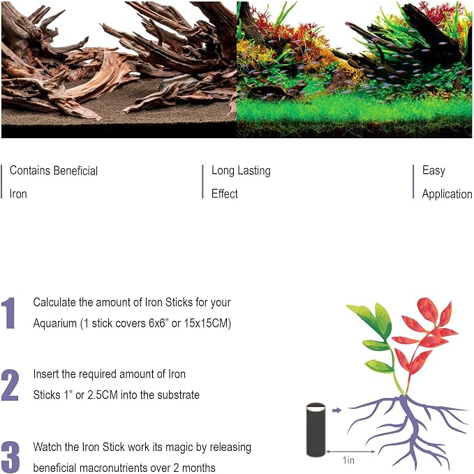 Dr. Tank Bottom Stick - Aquarium Plant Fertilizer Sticks for Aquatic Plants, Substrate Nutrients for Freshwater & Planted Tanks, Slow-Release Nutrients for Plant Growth, 15 Sticks - Iron Stick