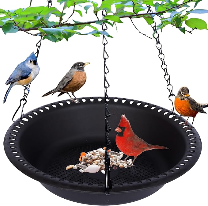 Hanging Bird Feeder Tray 10inch for Garden Yard Outside, Black