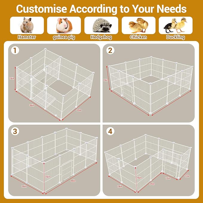 VISCOO 12 Panels Guinea Pig Cages, 48" x 24" x 16" DIY Small Animal Playpen with Waterproof Mat, C&C Cage for Guinea Pigs, Bunny, Hamsters, Indoor Portable Metal Wire Yard Fence Rabbit Cage