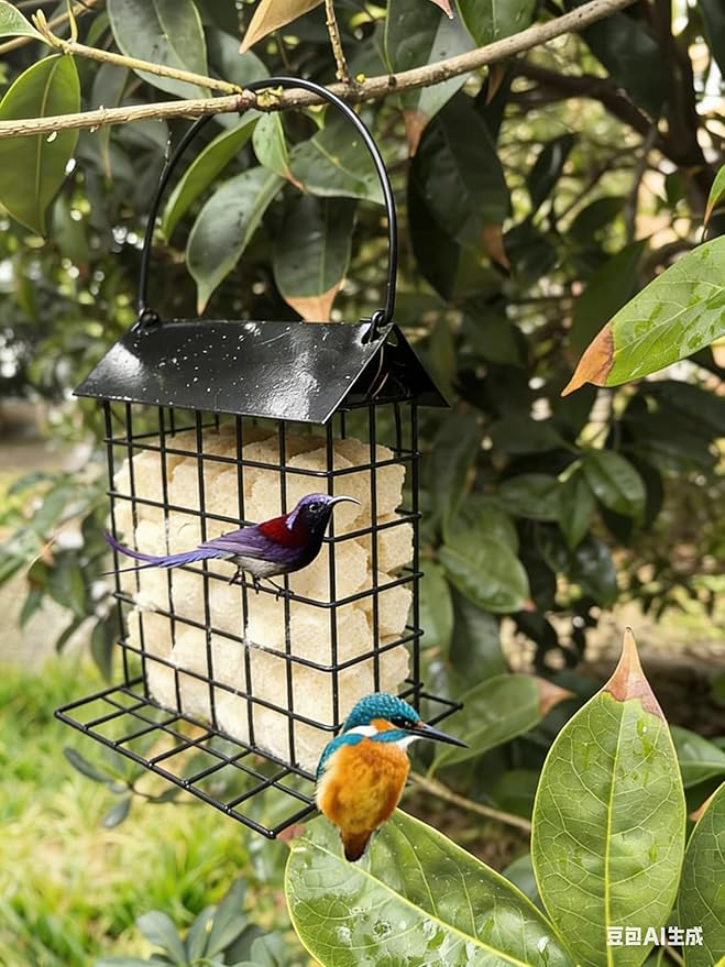 Bird Nesting Holder with Alpaca Fiber Birds Nesting Material Suet Bird Feeders for Outdoors Refillable Hummingbird Nesting Gifts Outdoor Bird Nesting Station to Build a Nest (Black)