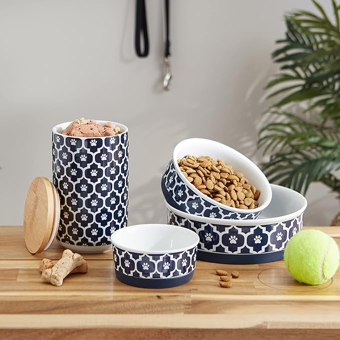 Bone Dry Lattice Collection Pet Bowl & Canister, Single Dish, Medium 6x2", Nautical Blue