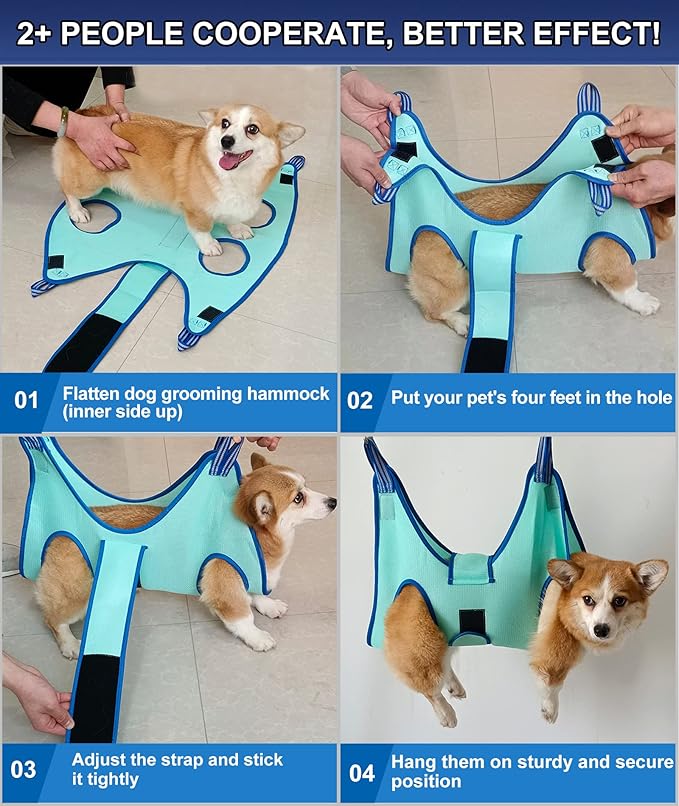 Kkiimatt Dog Grooming Hammock,Hanging Harness Holder for Nail Clipping, Nail Trimming Hammock with Wide Strap, Grooming Sling Hanger for Claw Care (X-Large 50 LB Max/Turquoise)