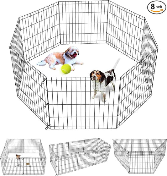ZENY Puppy Pet Playpen 8 Panel Indoor Outdoor Metal Portable Folding Animal Exercise Dog Fence, 24'' W x 24'' H