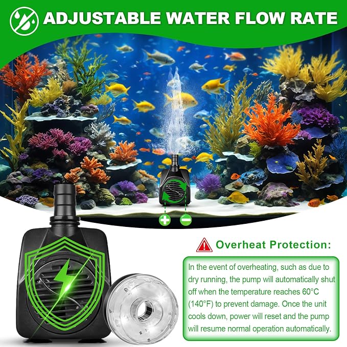 15W 800L/H Submersible Pond Fountain Pump with LED Lights, Ultra Quiet Water Pump, Pond Fountain Pumps for Small Pond, Garden, Aquarium, Fish Tank, Indoor Outdoor Fountain 3 Type Nozzle (White)