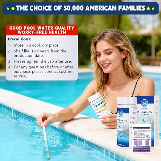 8-in-1 Pool Test Strips, 151 Strips Spa and Hot Tub Water Testing Kit, Pool Water Test Kit for Free Chlorine, Total Chlorine, Bromine, pH, Alkalinity, Hardness, Cyanuric Acid