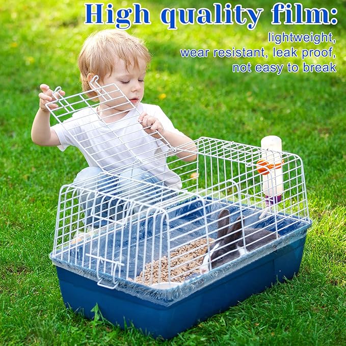 Tondiamo 150 Pieces Disposable Rabbit Cage Liner Plastic Bunny Cage Liner Bag Clear Guinea Pig Cage Liner Leak Proof Plastic Cage Liners for Hedgehog Hamster Small Animals Litter Pan