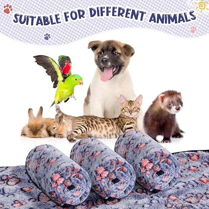 Tatuo 4 Pack Fleece Dog Blankets for Puppy Cats Multi-Size Sleep Mat for Pet Guinea Pig Soft Washable Warm Crate Bed Puppy Teething Toys Print Pattern Blanket Indoor(Blue,24 x 16 Inch,Paw)