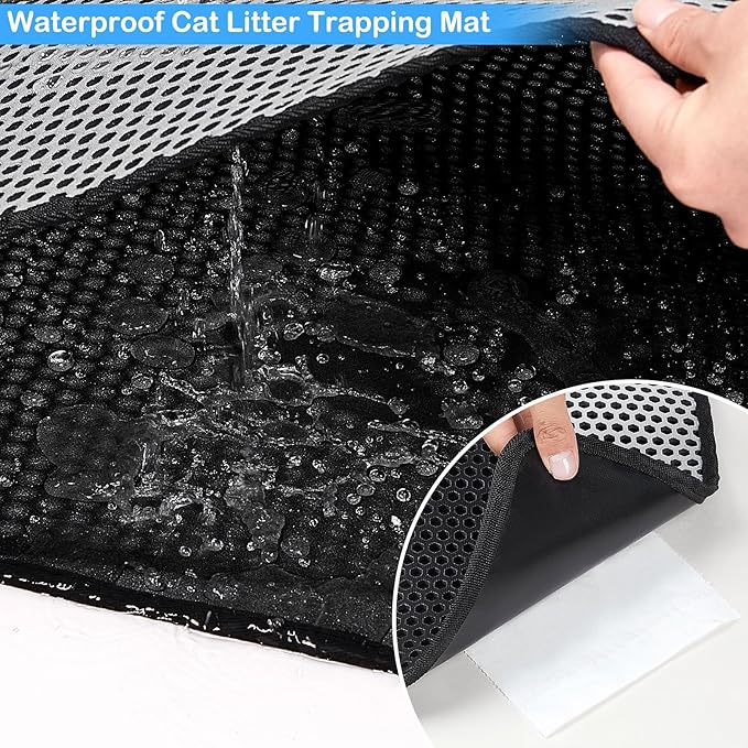 Bienbee Cat Litter Mat, 46"x27" Jumbo Litter Mat Double Layer Litter Trapping Mat,Reduces Tracking and Keeps Floors Clean, Black Cat XL