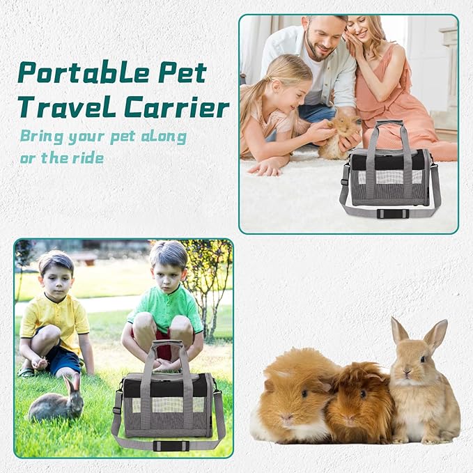 PINVNBY Bunny Carrier for Travel Camping Outdoor, Small Pet Carrier, Guinea Pig Carrier, Breathable Pet Portable Hand Bag for Hamster Rabbit Guinea Pig（Black & Gray）