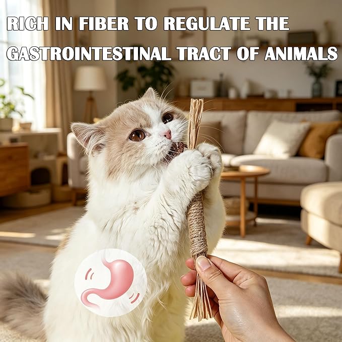 Natural Silvervine Dental Sticks, Silver Vine Sticks Cats with Raffia, Chew Sticks for Cats, Cat Chew Rope for Enrichment Pet Supplies, Calm Cat Boring (6PCS)