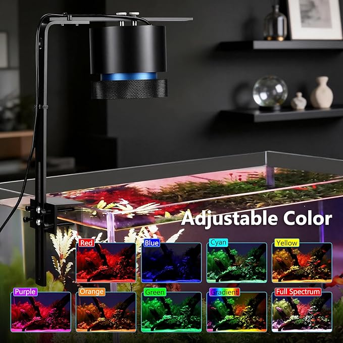 fishkeeper Aquarium Clip-On Stream Light with Auto Time Sync & 24/7, Full Spectrum LED Fish Tank Lights with 9 Colors, Set Any Timer & 1-100% Dimming, Adjustable Clamp for Freshwater Plants Tanks 100W