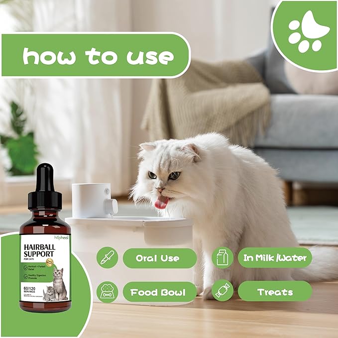 Cat Hairball Support Drops, Digestive Aid, Furball Treatment, Hairball Cat Treats for Skin & Coat, Digestion, Nutrient Absorption(1PACK)