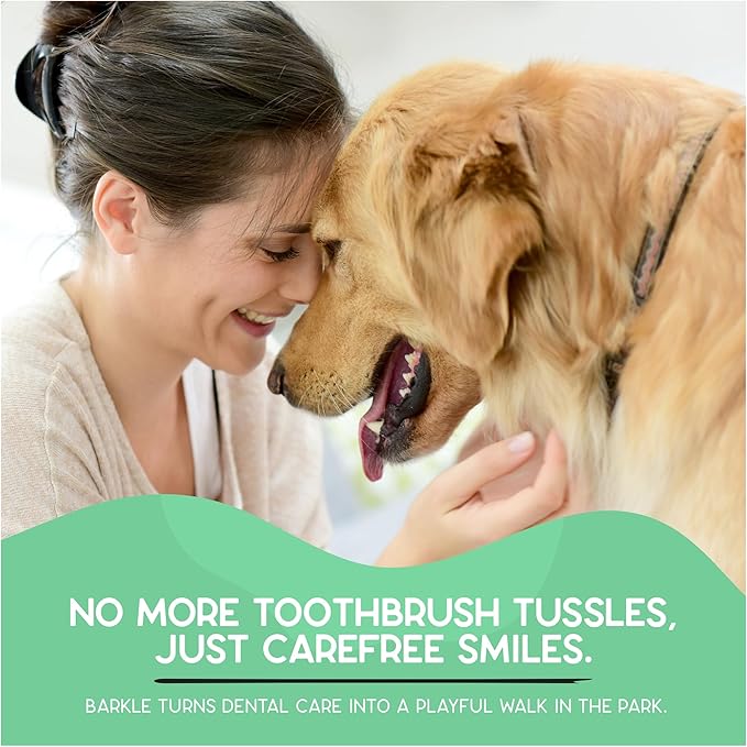 Barkle Vet Reviewed Dog Teeth Cleaning Gel Kit | Eliminate Plaque, Tartar & Bad Breath | Mint Dog Breath Freshener Gel | Puppy & Small Breed Safe | Free Finger Cot Brush (Tube is a 60 Day Supply)