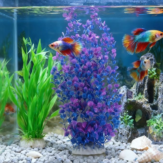 kathson Pack of 2 Tall Aquarium Plants,23 Inches Extra Large Plastic Seaweed Artificial Green Water Plants Safe Bendable Underwater Tall Fish Tank Decorations for Freshwater and Saltwater (Purple)