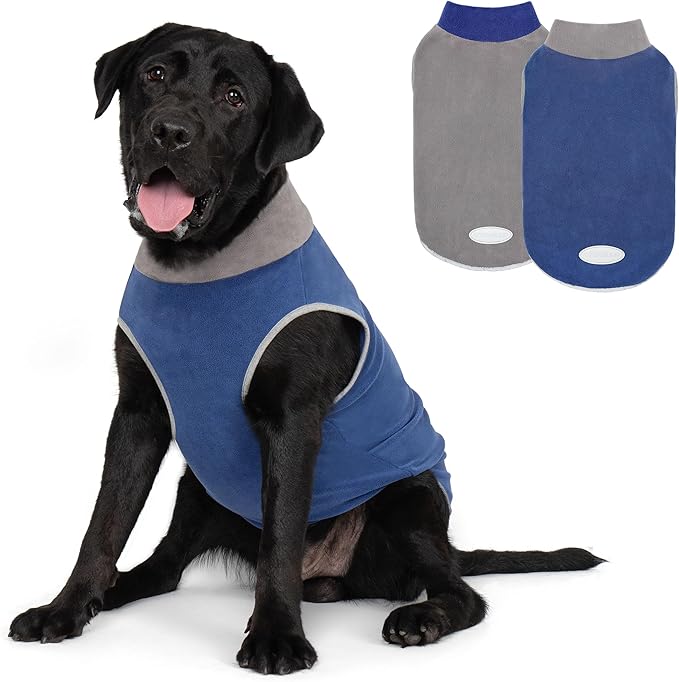 cyeollo 2 Pack Dog Sweater Fleece Vest Pullover Sweatshirt Dog Jacket Reflective Stretchy Lightweight Pet Clothes Cold Weather Coats for Medium Dogs Boy, Navy & Grey XXL