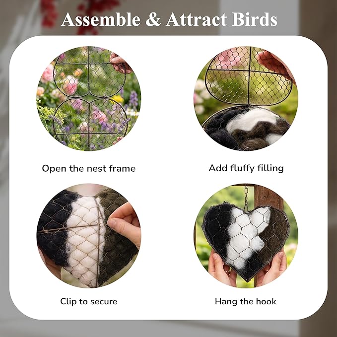 Handmade Alpaca Fiber Nesting Heart – Soft Natural Holder for Wild Birds, Garden Trees, Winter Shelter & Bird Lover Gift