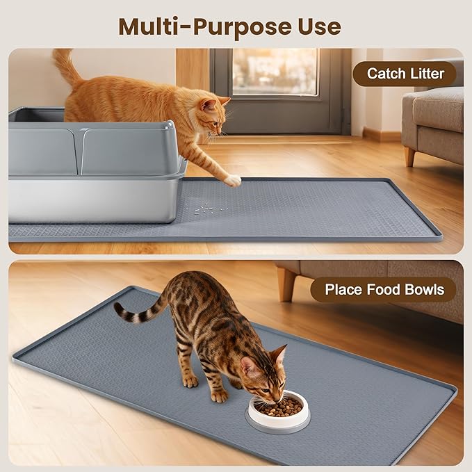 Silicone Cat Litter Mat, XXL 51''×25.6'' Litter Box Mat, Waterproof Floor Mat for Pets, Litter Trapping, Easy to Clean, Soft on Paws (Dark Grey)