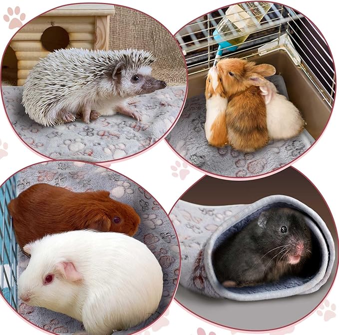 Reginary 4 Pcs Waterproof Guinea Pig Blankets Washable Small Animal Fleece Bedding Guinea Pig Cage Liners Reusable Training Pads Pet Pee Pad Sleep Mat for Hamster(Adorable Paw,12 x 12 Inch)