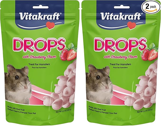 Vitakraft Hamster Strawberry Drops Treats 5.3 oz - Wholesome Small Animal Snacks with Yogurt and Fruit Flavor - Tasty Reward for Hamsters Gerbils and Other Little Pets,(Pack of 2)