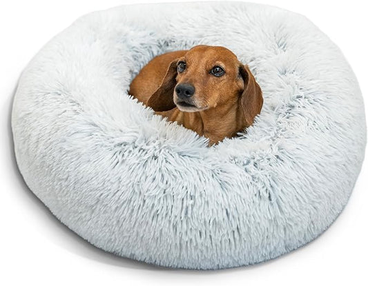 Best Friends by Sheri The Original Calming Donut Dog Bed for Small Dogs up to 25 lbs, Shag Faux Fur, Frost Gray, 23" x 23"