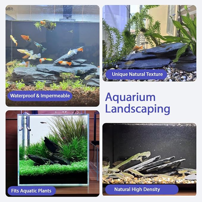 Natural Slate Rocks 2-4 Inches Aquarium Rocks 5lb Aquascaping Stones for Aquarium Terrarium Reptile Habitat Decoration Vivariums Paludariums Bonsai Miniature Fairy Gardens