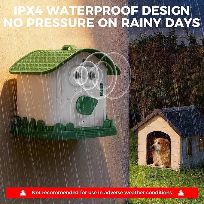 Adjustable Ultrasonic Dog Bark Deterrent Device with Smart Detection - Waterproof Pet Gentle Anti Barking Device for Dogs - Long-Range Indoor Outdoor Use - Portable Type-c Fast Charging