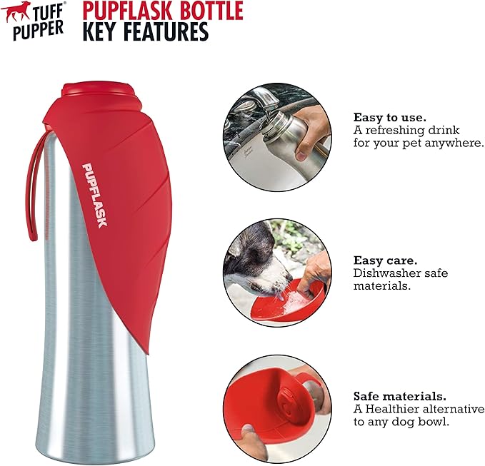 PupFlask Large Dog Water Bottle | 27 or 40 OZ Stainless Steel | Convenient Dog Drink Dispenser | Puppy Travel Water Bowl | Portable Pet Hydration Bottle | Leak Proof | Perfect Size For All Breeds