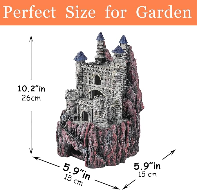 Teaeeno Age-of-Magic Wizard’s Castle Aquarium Décor-Resin for Freshwater and Saltwater Fish Tanks-Large House Ornament Kit -Gnome Fish Tank Decor Aquarium Decor-Charming Mermaid Decor Statue (Purple)