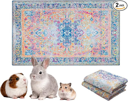 Lovewag Pets Reusable 2-Pack Small Animal Pet Bedding Mats - 16" x 24" Hamster Bedding - Machine Washable Guinea Pig Cage Liners - Guinea Pigs,Rabbits & Ferrets Waterproof Pee Pad (Marmalade Sunshine)