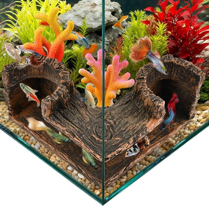 Aquarium Cave, Fish Tank Cave for Corners, Fish Hideout for Aquarium, Guppy, Neon Tetra, Corydoras Catfish, Bettas Hide, Tank Decor(13x13x7cm)