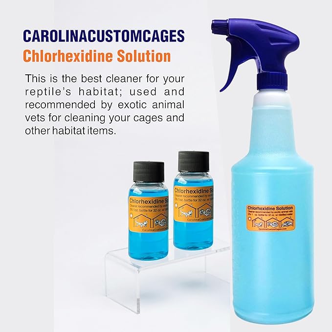 Chlorhexidine Solution 2% Spray Kit, Reptile Disinfectant Cleaning Solution, 32 oz Sprayer with Refills, Chlorhexidine Spray for Reptile Habitats