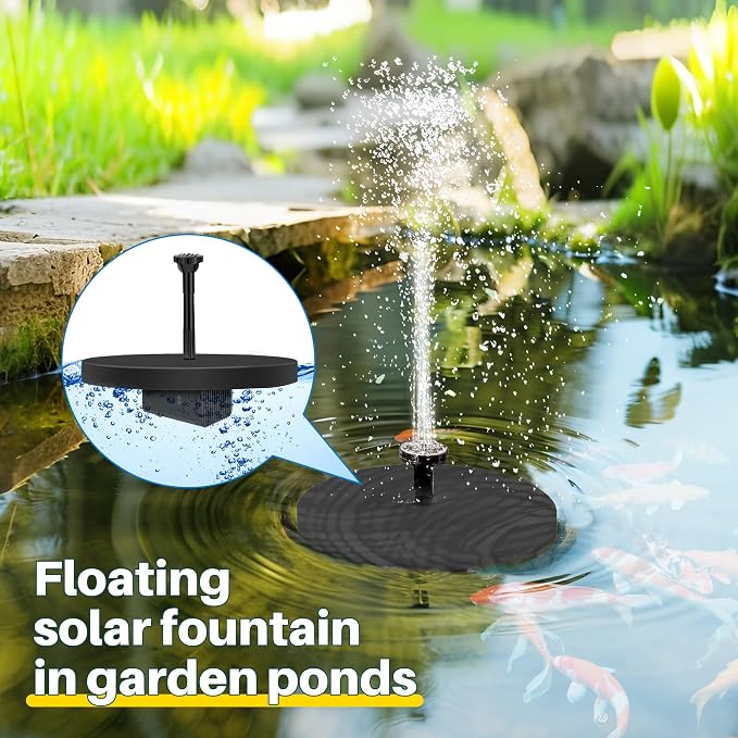 Biling 5.5W Solar Fountain Pump with Dry-Run Protection for Bird Bath | DIY Solar Water Pump with Double-Layer Nozzles, 5 Ft Tubing for Birdbath, Garden Ponds, Water Features