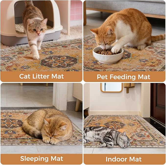 Homimp Cat Litter Mat, Litter Trapping Mat 2 Pack, Contains Mess from Box, Protects Floors,Urine Waterproof,Non-slip,Less Waste Cat Litter Box Mat,Soft on Kitty’s Paws,Washable,Absorbent,Khaki 24"X36"
