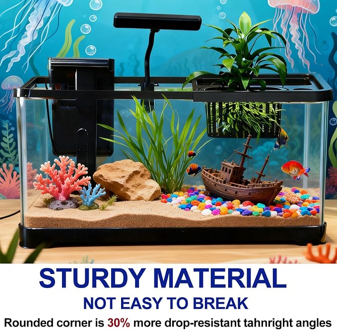 5 Gallon Fish Tank, Aquarium Plastic Starter Kit with Filter, Small Net and LED Light, Fish Tank for Betta, Plastic Nano Aquarium with Lid(18.5 * 7.87 * 8.07 inch/Black) (5 Gallon Fish Tank)