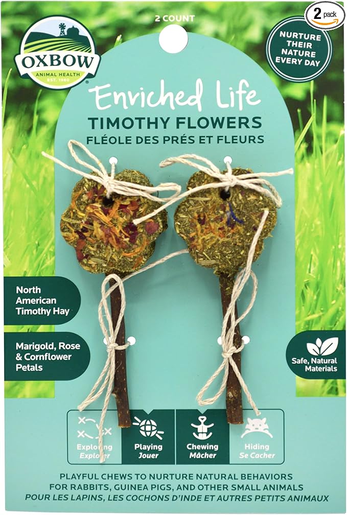 Oxbow Enriched Life Timothy Flowers, Natural Timothy Hay Chew for Rabbits, Guinea Pigs, and Hamsters, Promotes Dental Health, Safe Chewable Accessory for Playtime and Foraging, Small Pet Toy
