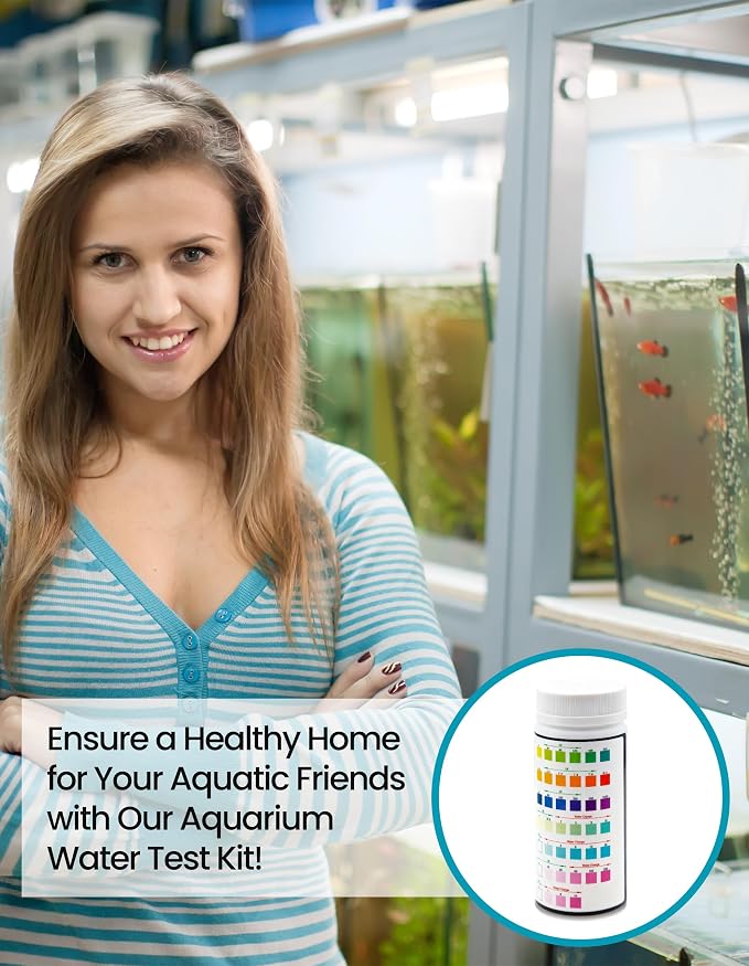 7 in 1 Aquarium Test Strips 100Pcs Fish Tank Aquariums Water Test Kit Fast & Accurate Water Testing for pH, Nitrate, Nitrite, Hardness & More Aquarium Test Strips for Fish Tank (Model DF012)