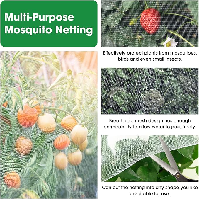 Unves 10' x 30' Garden Netting, Mosquito Bird Netting for Garden, Insect Plant Cover Bug Net Mesh for Vegetables Fruits Trees Flowers Blueberries Tomatoes Protection