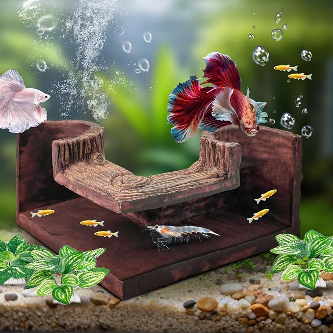 CousDUoBe Aquarium Cave | 90° Corner Fish Cave Viewing Tunnels Silk Aquarium Plants，Betta Fish Tank Accessories BPA-Free Premium Resin,Fish Tank Cave for Corners (5.3” x 2.7” x 2”)