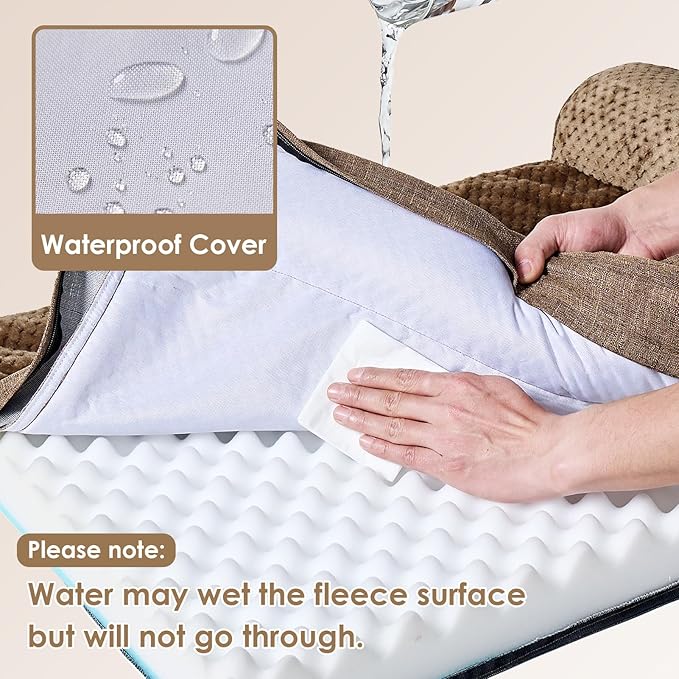 EHEYCIGA Large Dog Bed Memory Foam for Crate, Orthopedic Dog Bed Large Size Dogs with Washable Removable Cover, Waterproof Pet Sofa Couch with Nonskid Bottom, 35x22x6, Camel